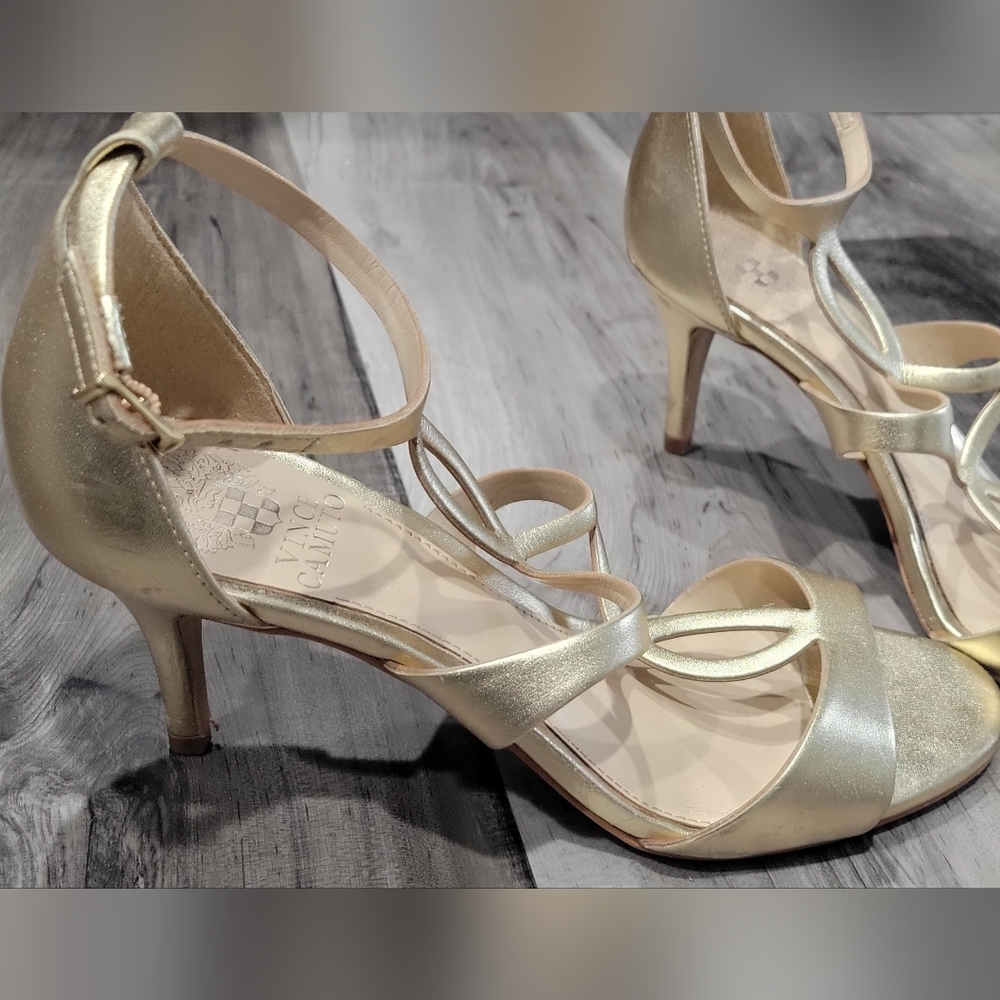 Vince Camuto Payto Heeled Sandals In Shimmery Gold - Picture 3 of 12
